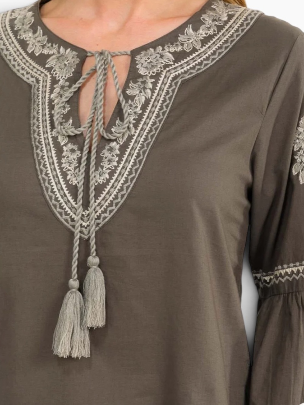 Boho Embroidered Tunic Blouse NWT | Small • Bell Sleeve • V‑Neck Peasant Top - Picture 2 of 4